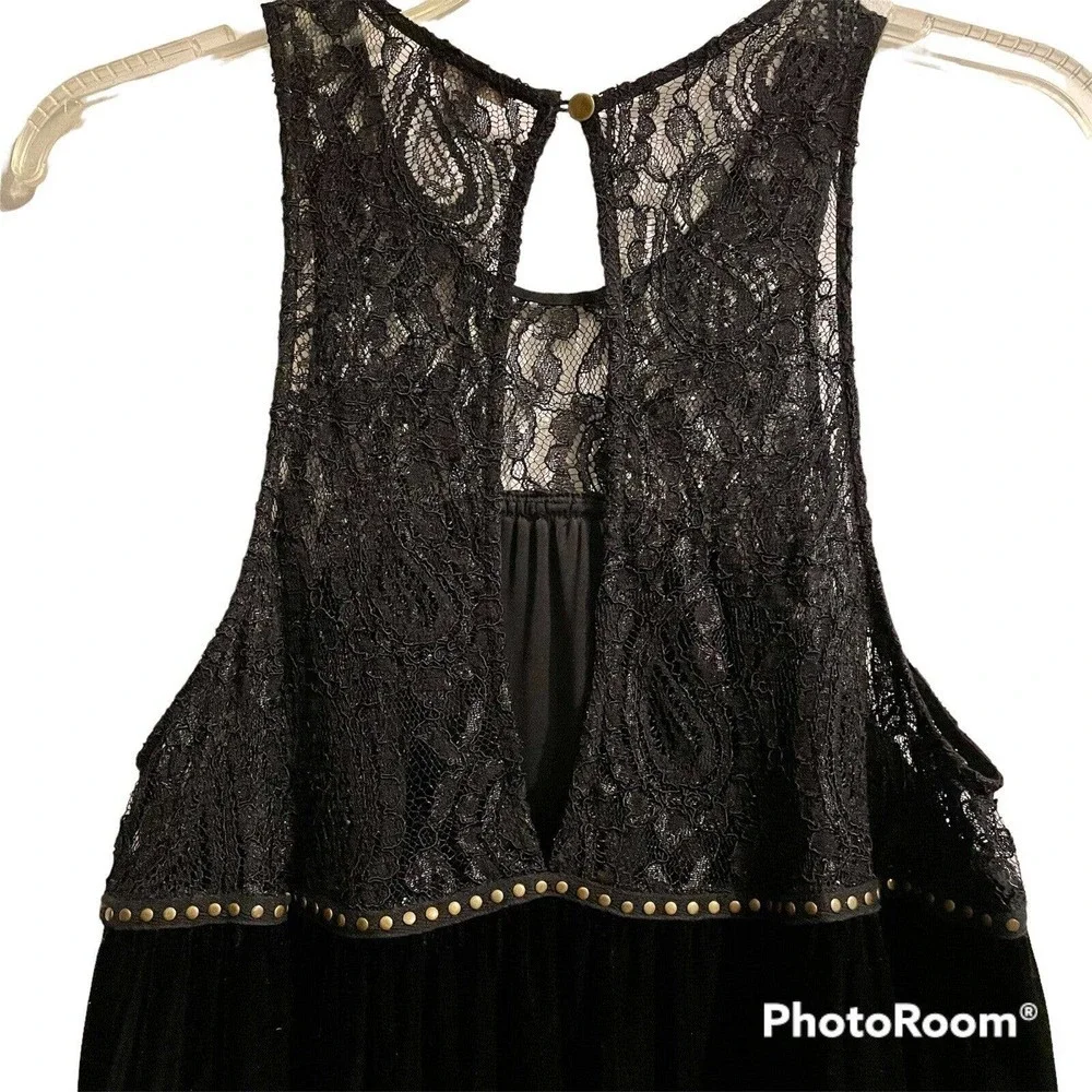 Urban Outfitters Ecote Womens Large Black Swing Dress Velvet Lace Studde… - Picture 2 of 7